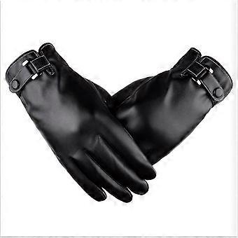 Homme en cuir gant, hiver chauds mitaines taktile cachemire doublure gants pour conduite, textos, moto, noir