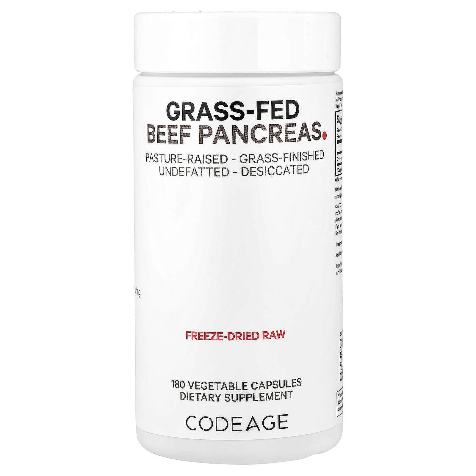 Codeage, Grass-Fed Beef Pancreas, 180 Capsules (500 mg per Capsule)