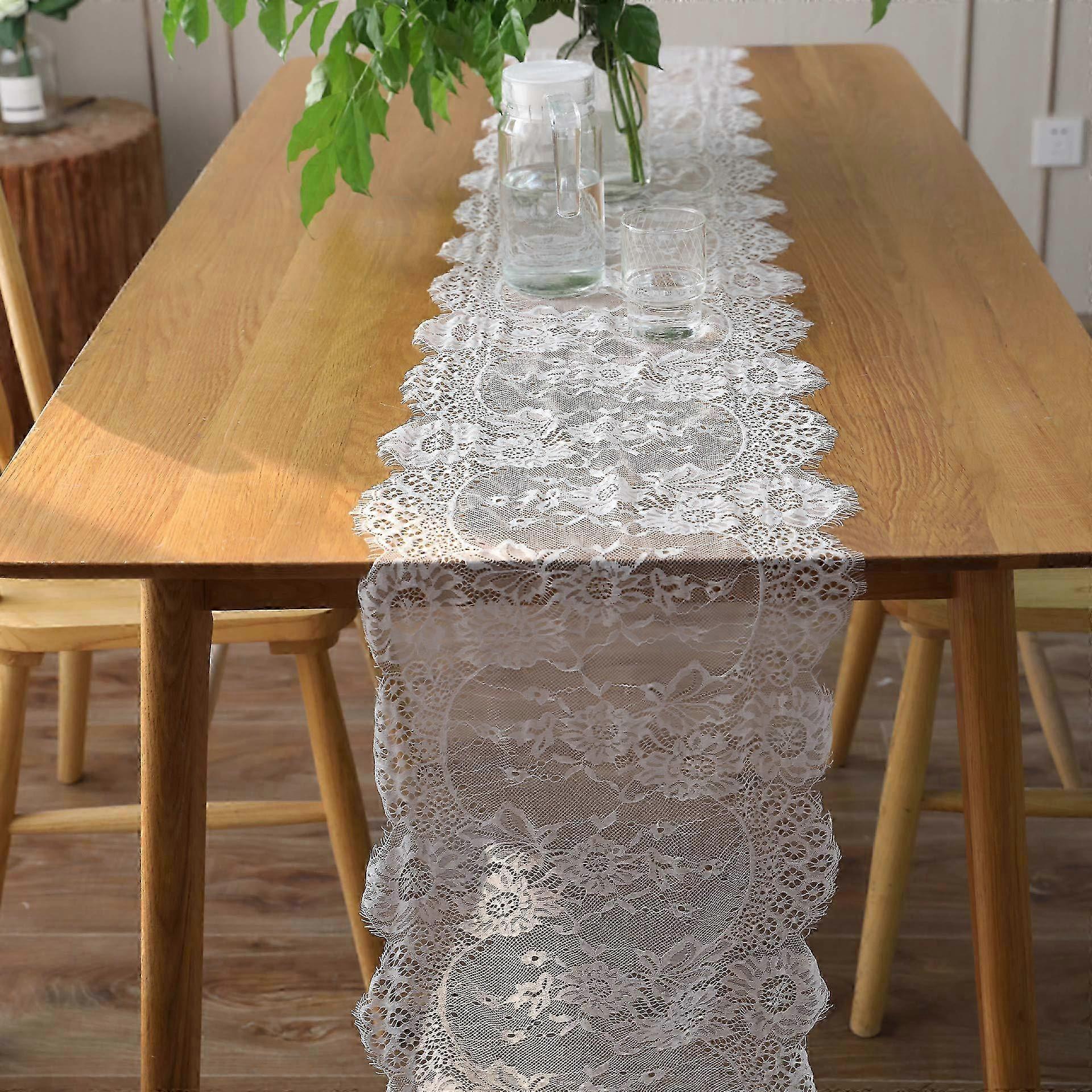 Rose Embroidered Lace Table Runner Set