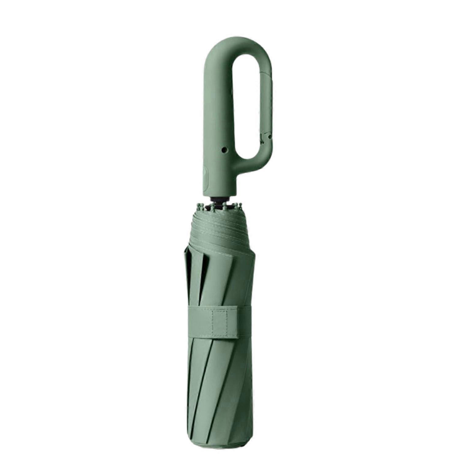 Compact Travel Umbrella Automatic Reverse Folding Windproof UV Protection with Loop Handle Green