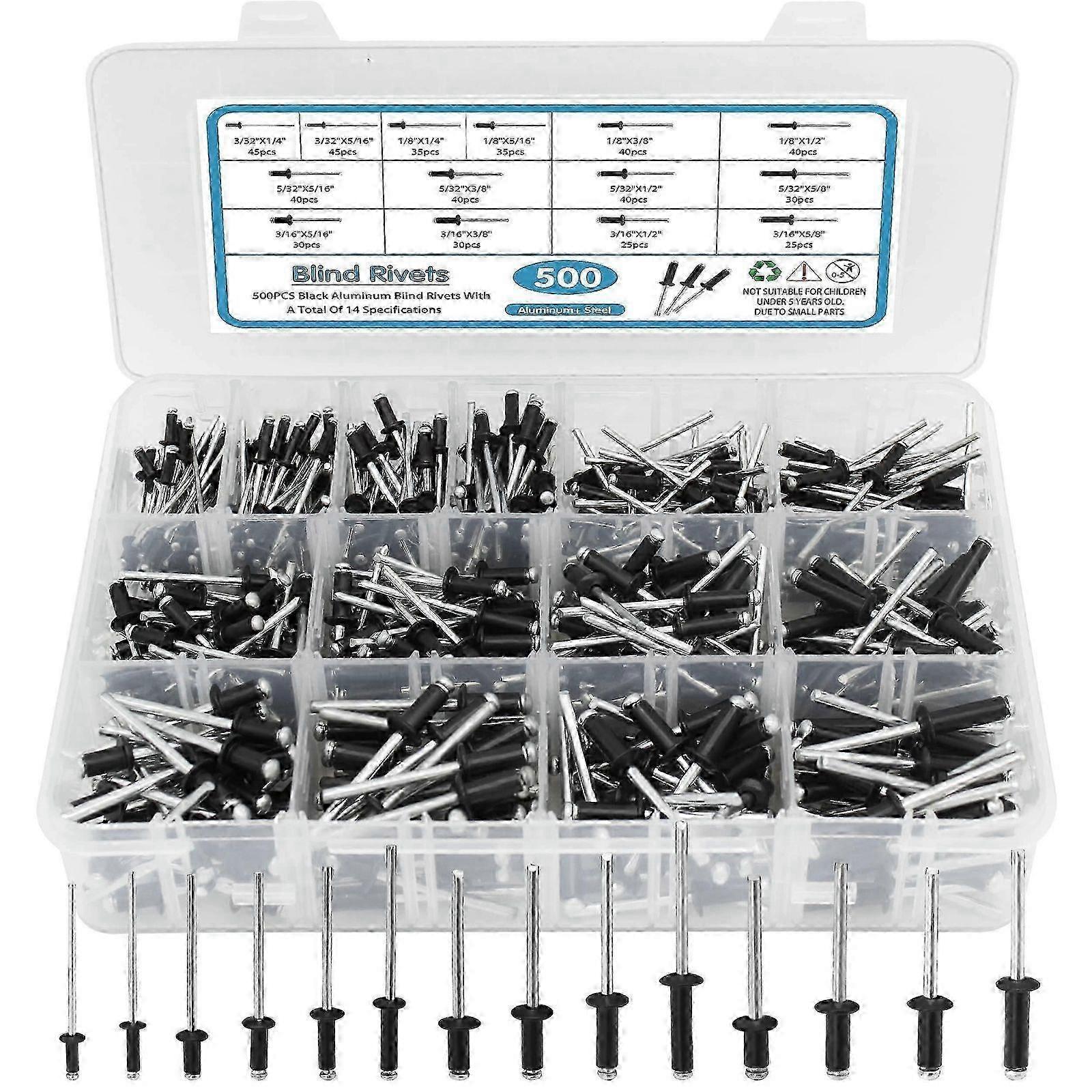 Black Aluminum Pop Rivets Assortment Kit
