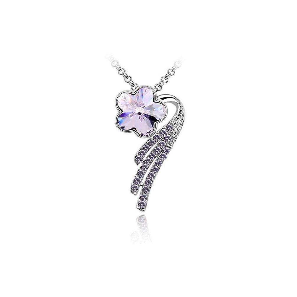 Womens Flower Petal Pendant Necklace With Purple Stone