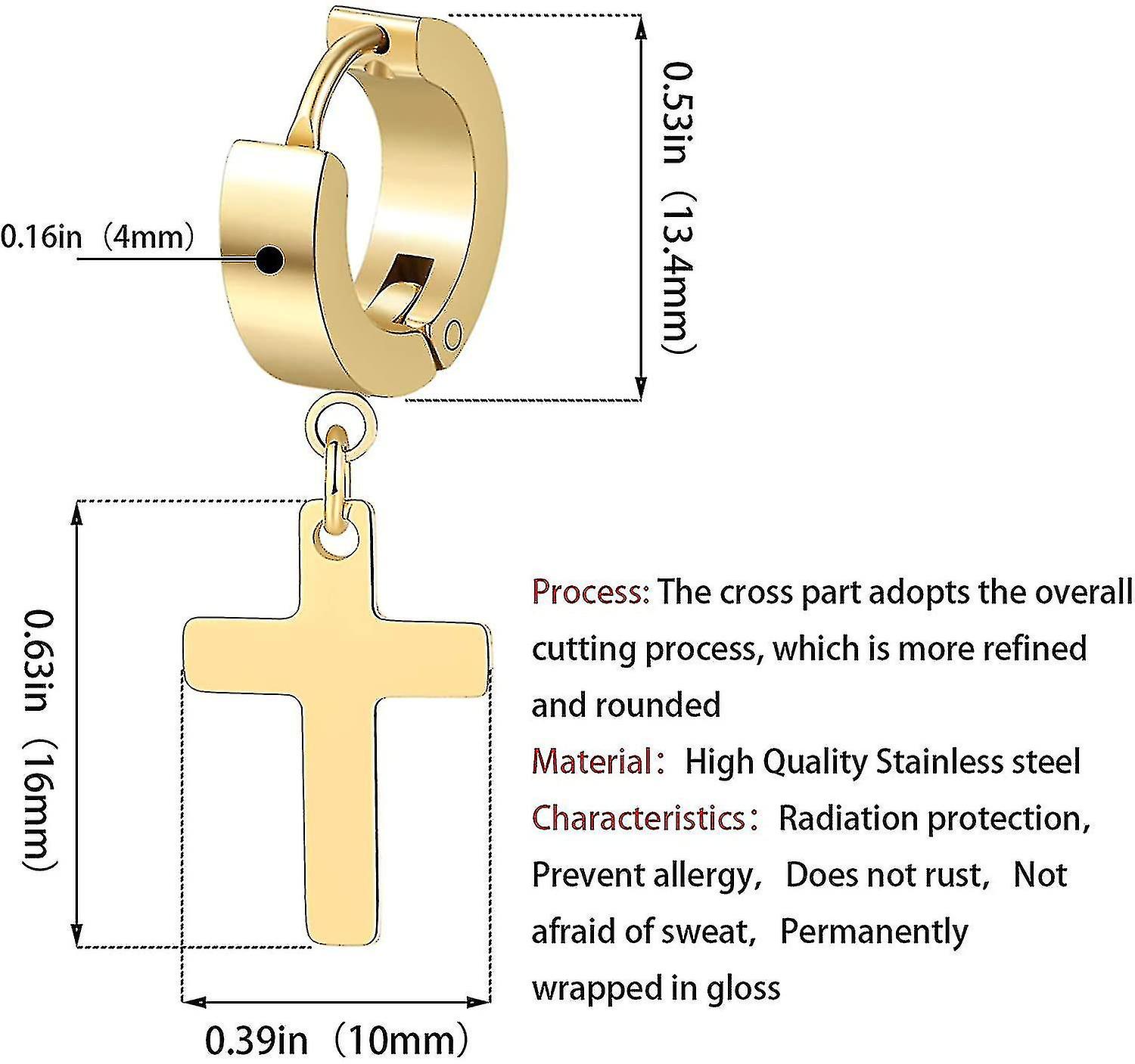 3 Pairs Of Cross Earrings Dangle Hinged Men Earrings Stainless Steel Cross Hoop Earrings For Men And Women Silver Gold Black