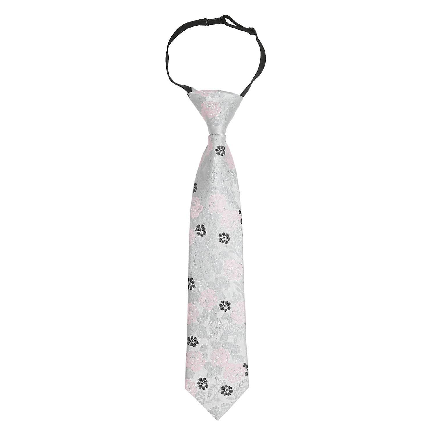 Silver and Pink Floral Rose Elasticated Tie for Boys