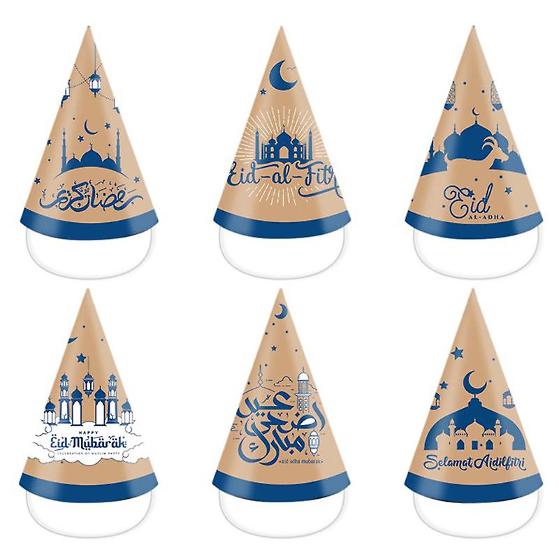 6 قطع 2023 عيد مبارك القبعات الورقية رمضان كريم الديكور حزب صور الدعائم