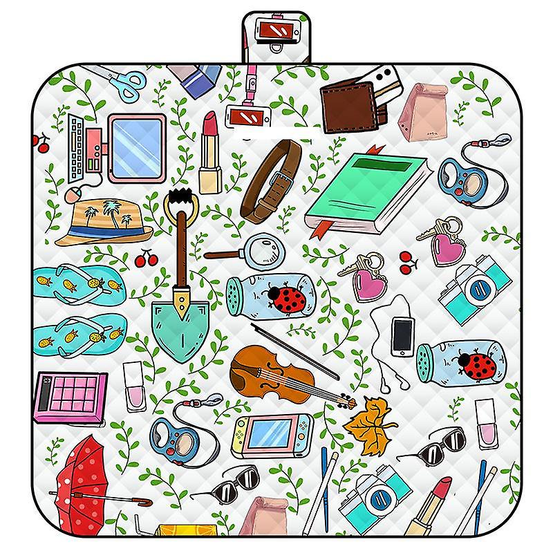 1pc Outdoor Portable Folding Waterproof Picnic Mat Thickened Washable Oxford Fabric Mat With Cotton Pattern For Outdoor Camping Picnic