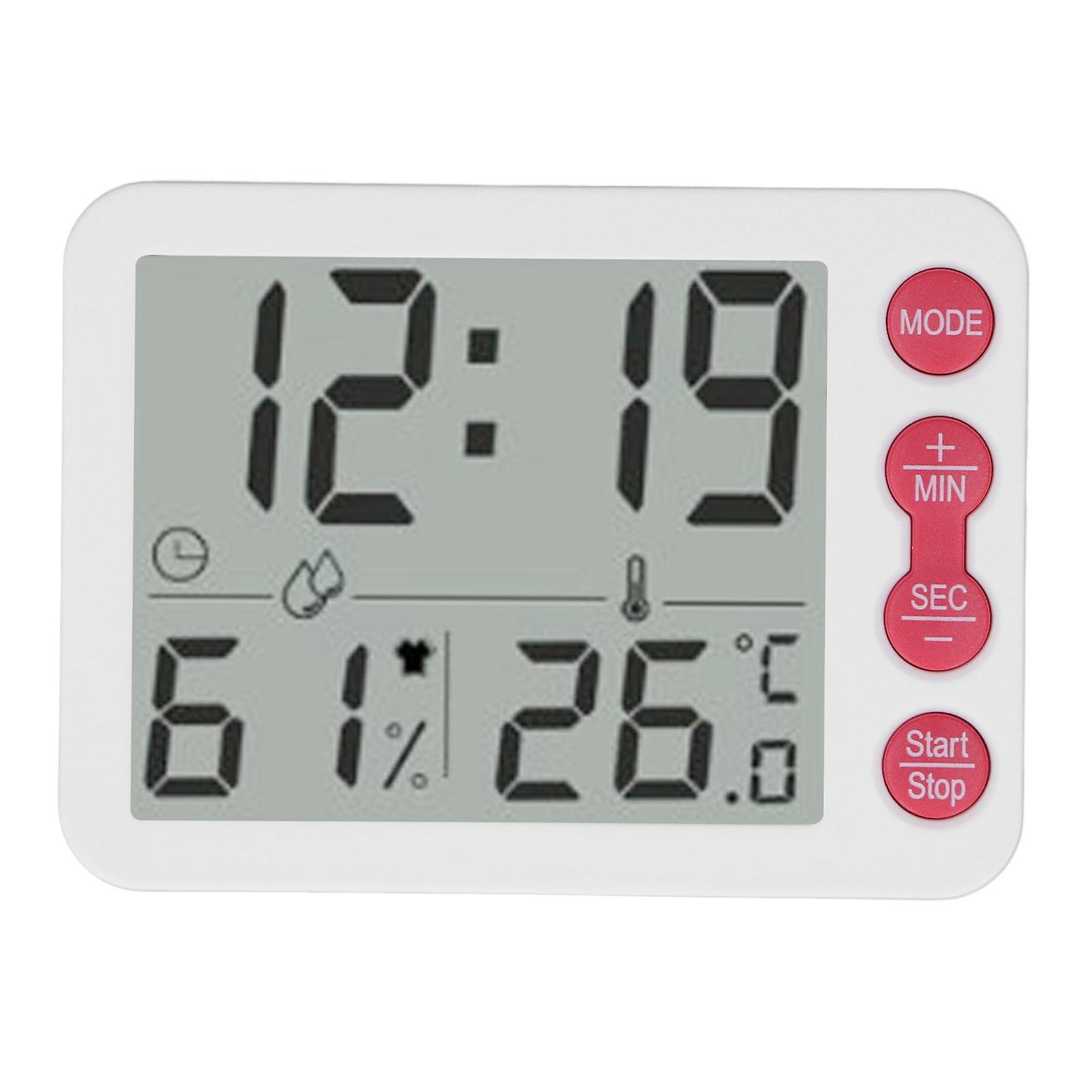 Multifunctional indoor digital thermometer and hygrometer with alarm function and white and red buttons