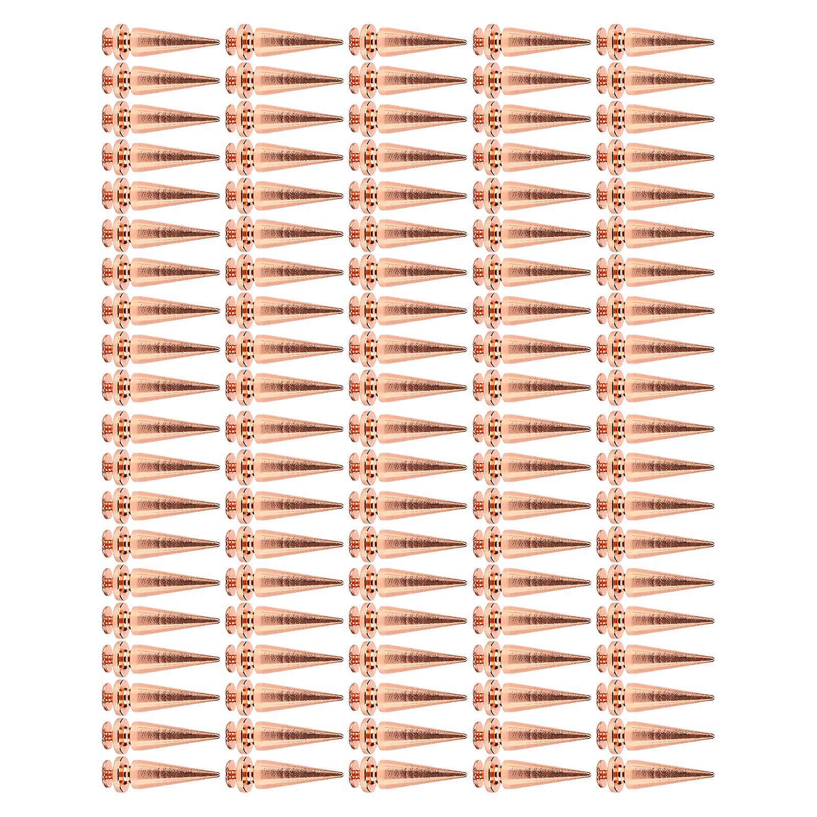 100set Punk Cone Spikes Studs Rose Gold Pointed Electroplating Burr Free Clear Thread Brass Spikes Studs Rock Rivets 10x29mm