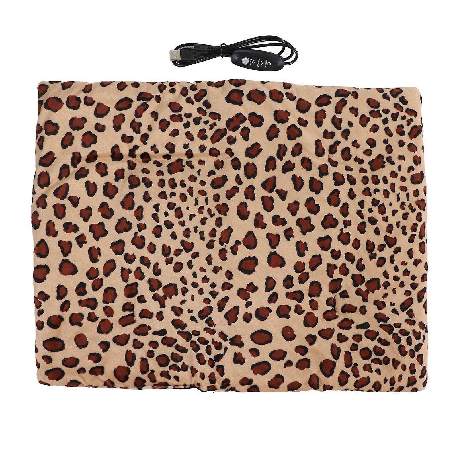 Washable Foldable Heat Mat 3 Adjustable Temperature USB Charger Pet Cat Dog Winter (Leopard Print)