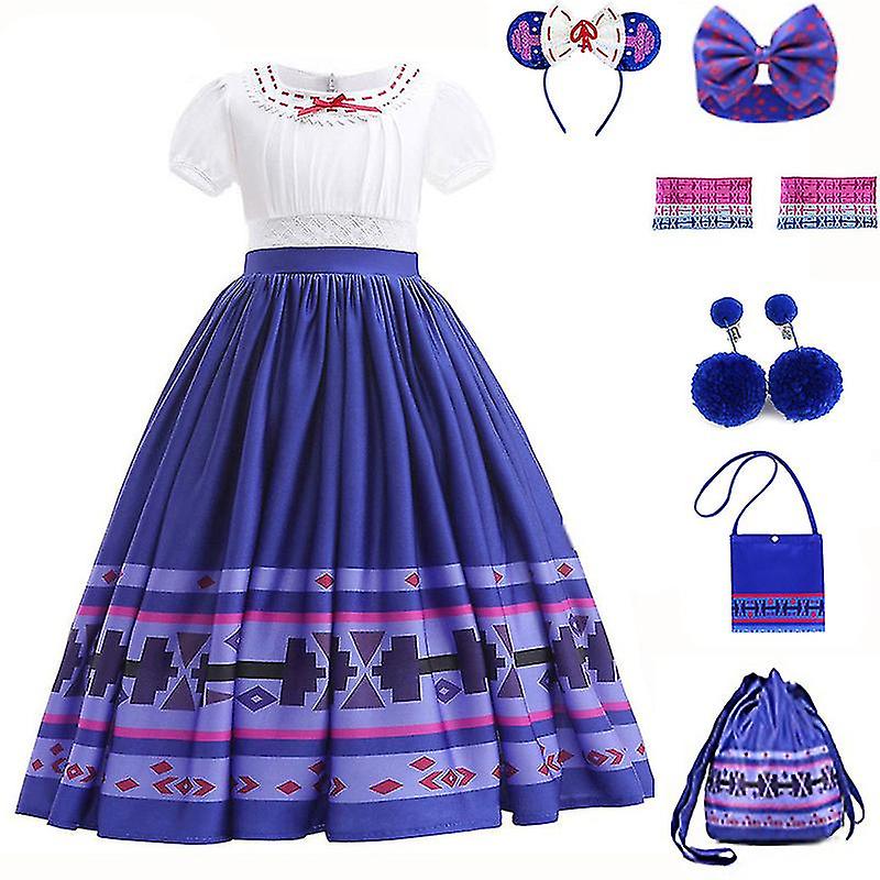 Encanto Mirabel Elbise Etek Cosplay Kostüm Kız Kısa Kollu Elbise Kafa Bandı Çanta