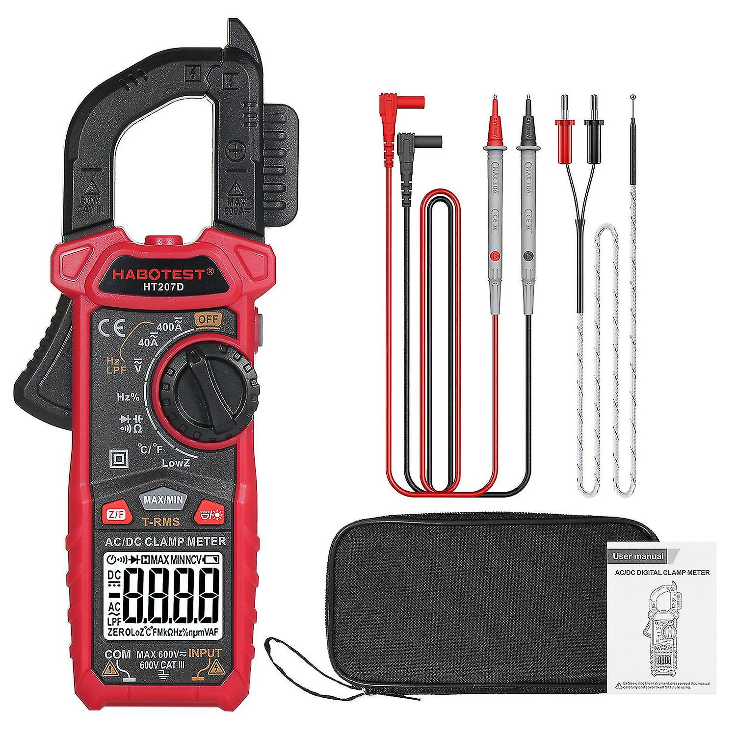 HABOTEST HT207D 4000 Counts Digital Clamp Meter Multimeter Handheld AC DC Voltage Current Voltmeter 