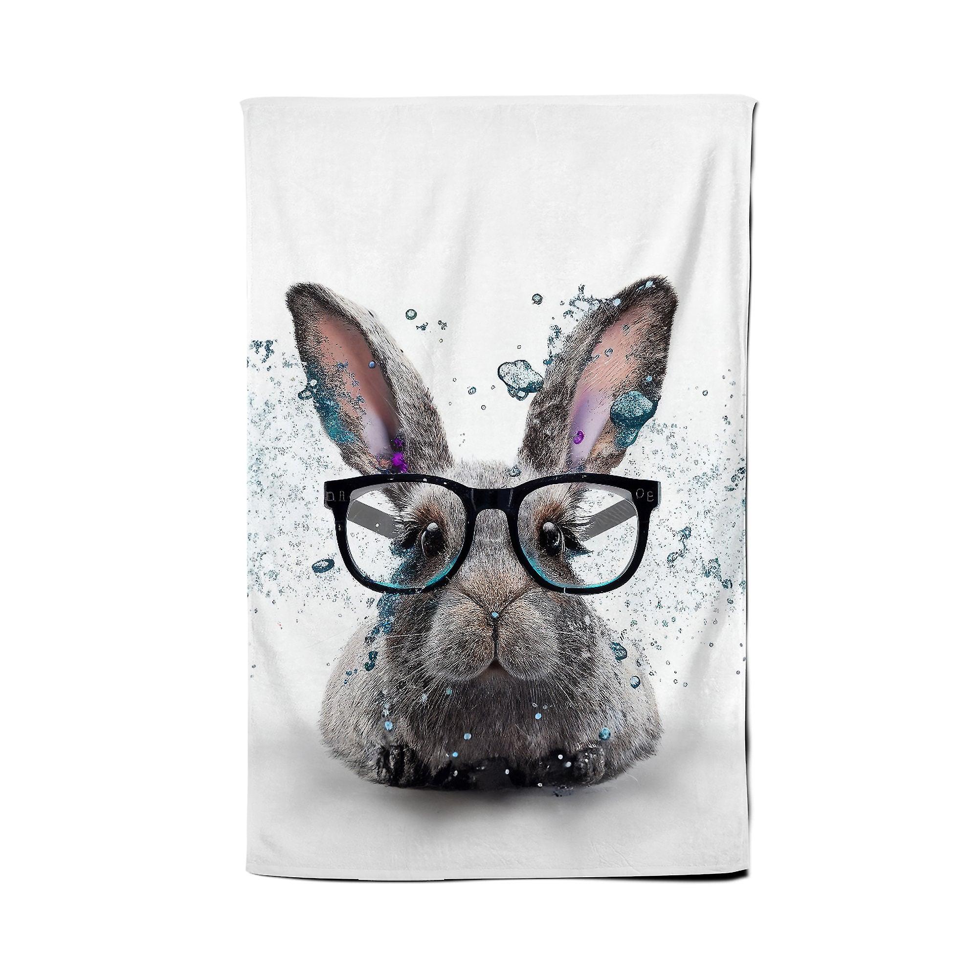 Rabbit With Glasses Splashart Tea Towel
