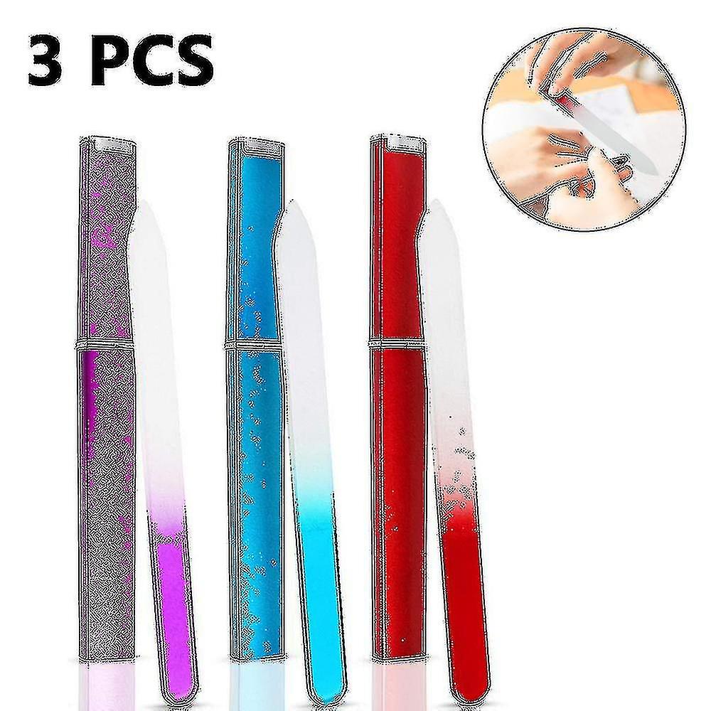 3 Pack Glass Nail File With Case, Nail Files For Nails, Double Sided