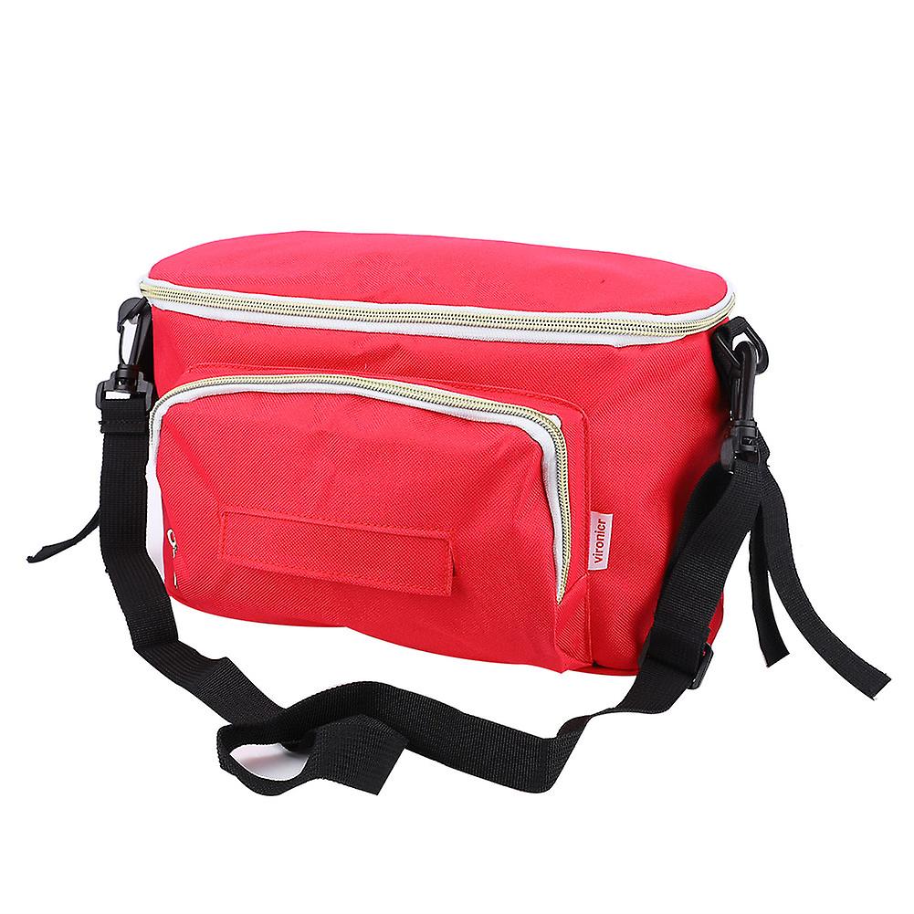 Multifunctional Large Capacity Baby Stroller Hanging Bag Organizer Storage Bag Diaper Bottle Cup HolderRose Red With Strap