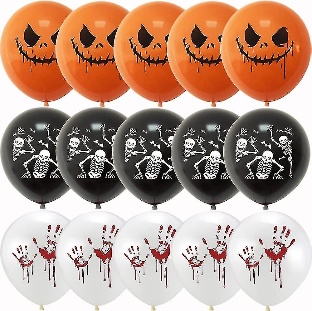 15pc Halloween Pattern Latex Balloons - White Black Orange