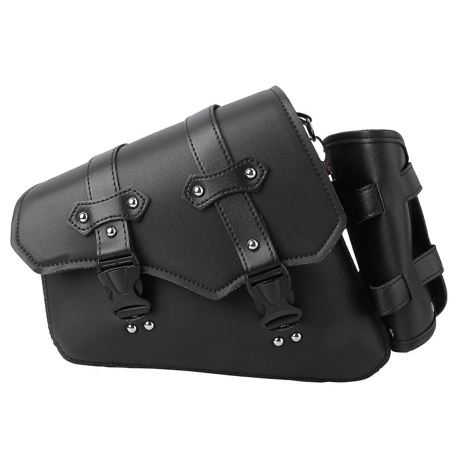 1pc Motorcycle Side Bag Hanging Bags Tool Bag with Water Bottle Bag Motorcycle Swingarm Bag (Left Side Quickily Disassemble Buckle Style Black)
