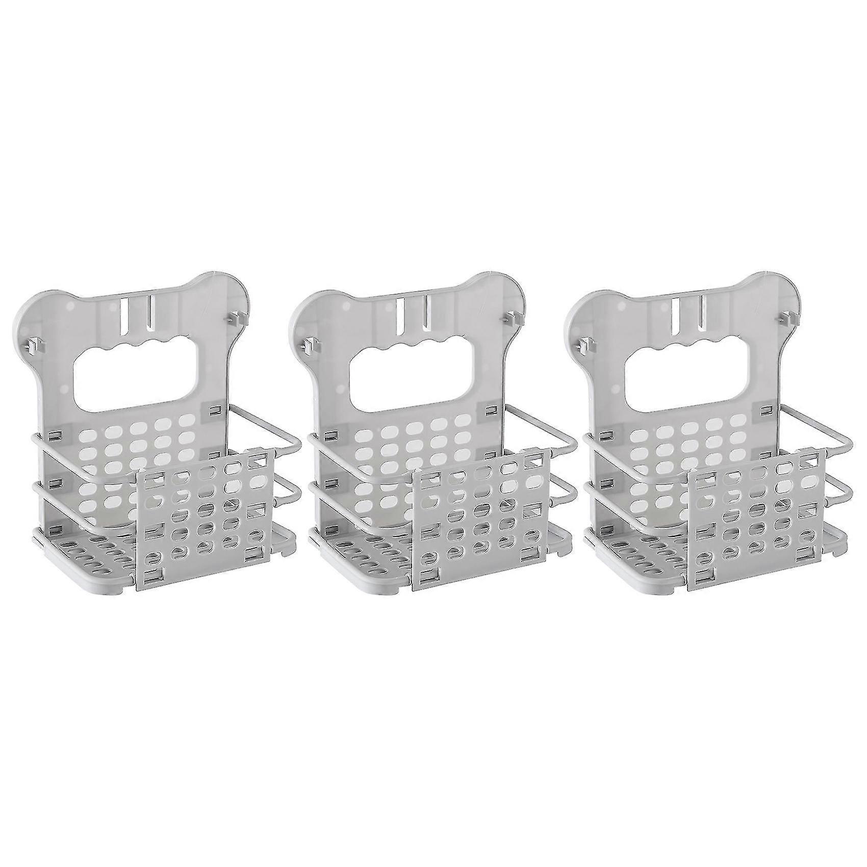 3pcs Wall-mounted Bathroom Organizer Shelves Collapsible Grey