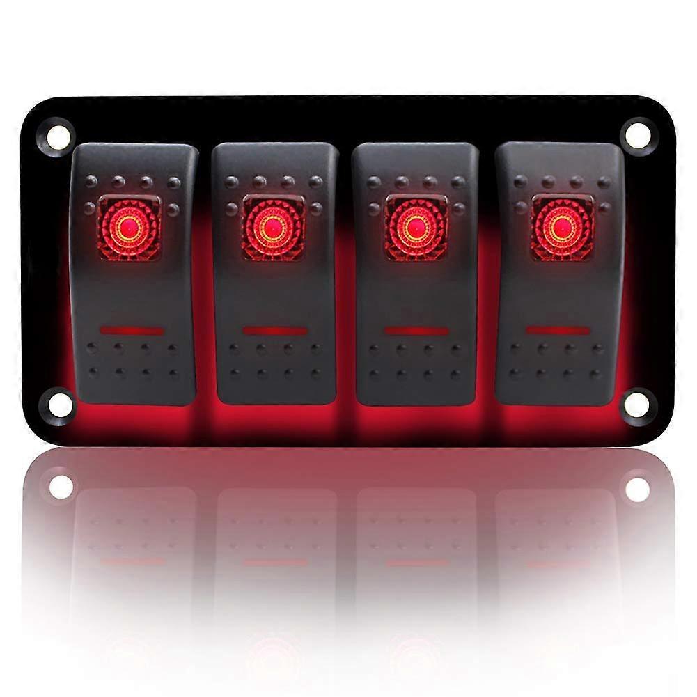 4 Gang Toggle Switch ON-OFF IP65 Waterproof 12V 24V LED Rocker Switch Panel for Boat RV Car Vehicles