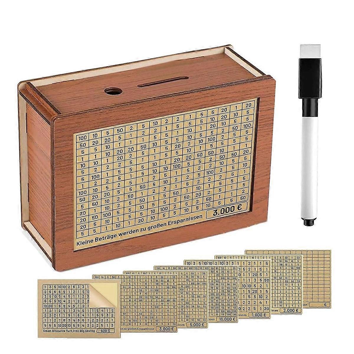Wooden Money Box, Wooden Money Box with Counter for Ticking, Piggy Bank with Marker, Money Box, Woo