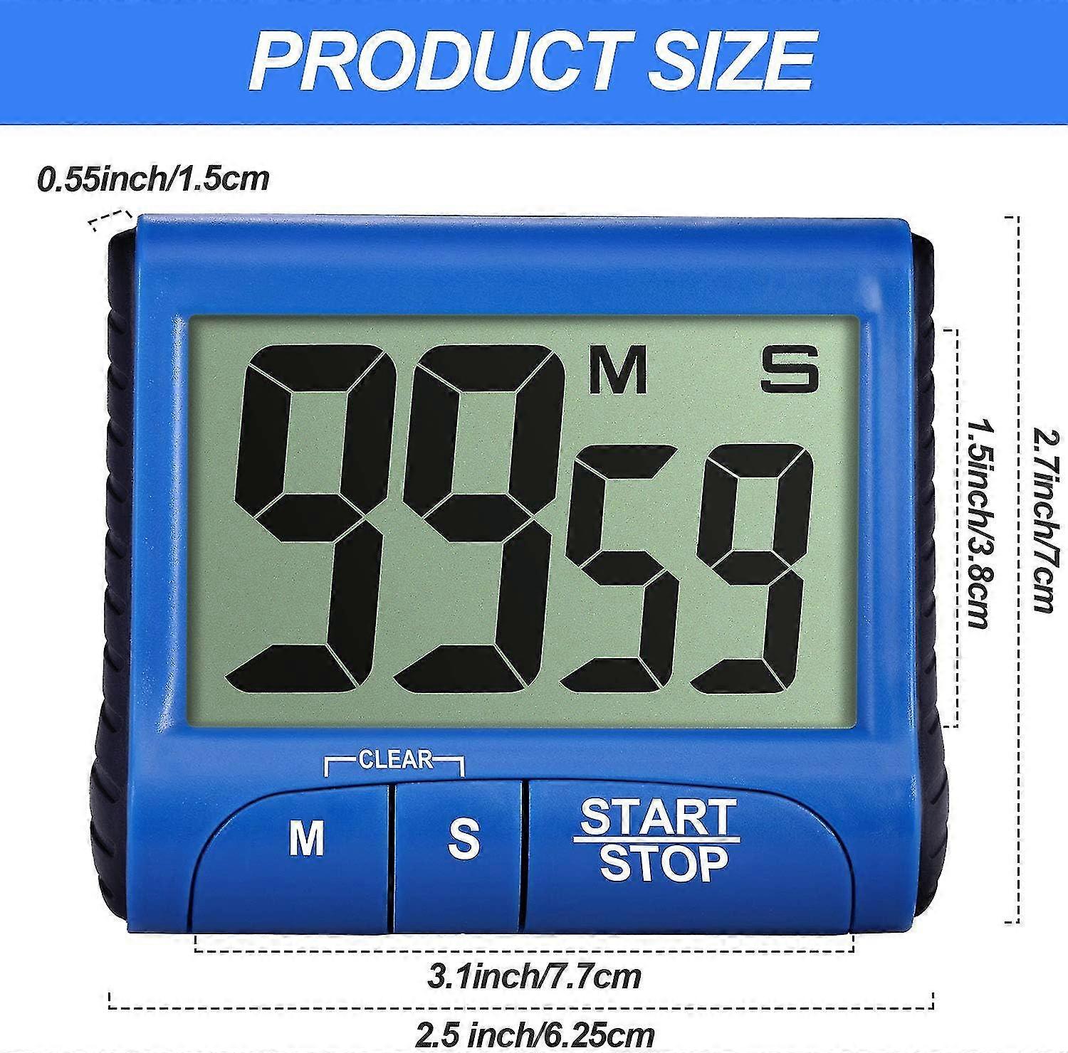 Set Of 4 Large Display Digital Kitchen Timers - Magnetic Electronic Kitchen Timers With Loud Alarm - Black, White, Red, Blue