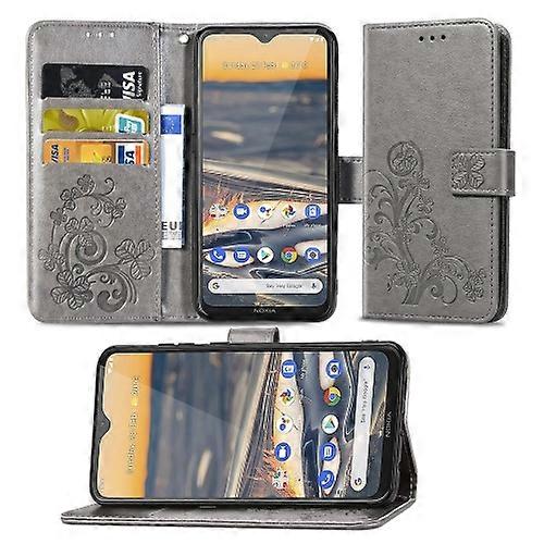 For Nokia 5.3 Lucky Clover Pressed Flowers Pattern Leather Case & Hand Strap