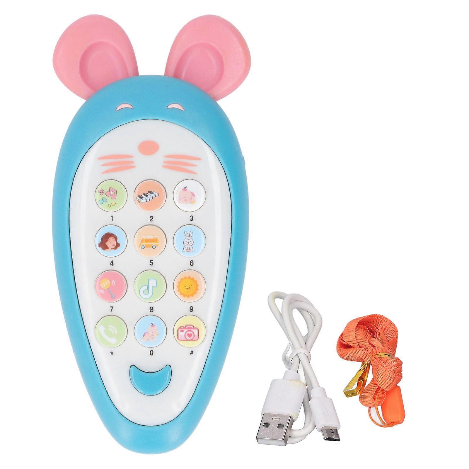 Baby Phone Toy Early Education Simulation Mouse Shape Music Play Phone Toy for Toddlers Infants Blue