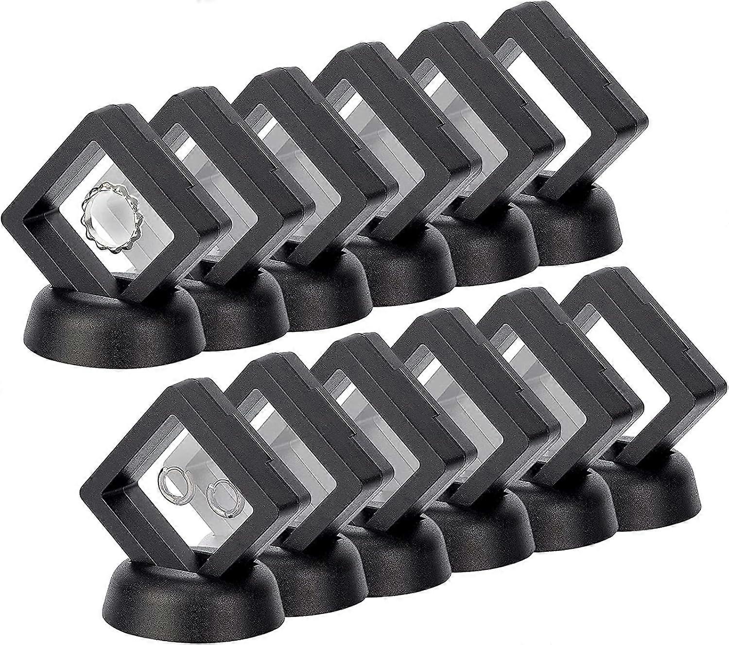 12 Sets Floating Frame Stands Coin Display Case Stands Black Holder Film Box Frame Display for Military Medallion Challenge Coin Chip Jewelry 2x2x0.67