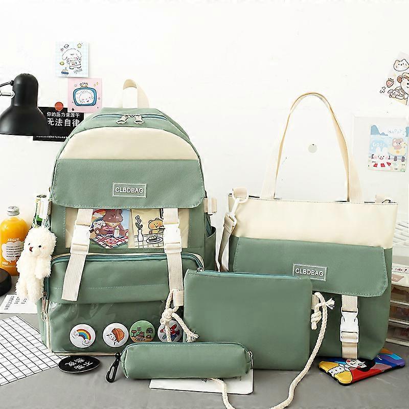 4pcs Canvas Schule Rucksäcke Combo Set mit Teddybär Anhänger Griff Schultertasche