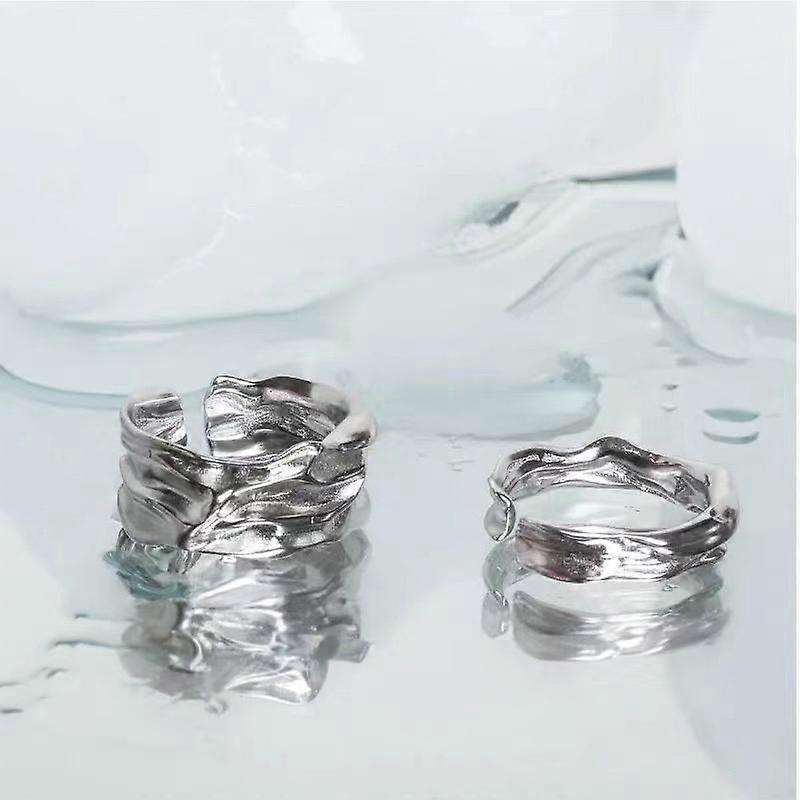 2 pieces of exquisite textured rings, fashionable and versatile open rings, silver