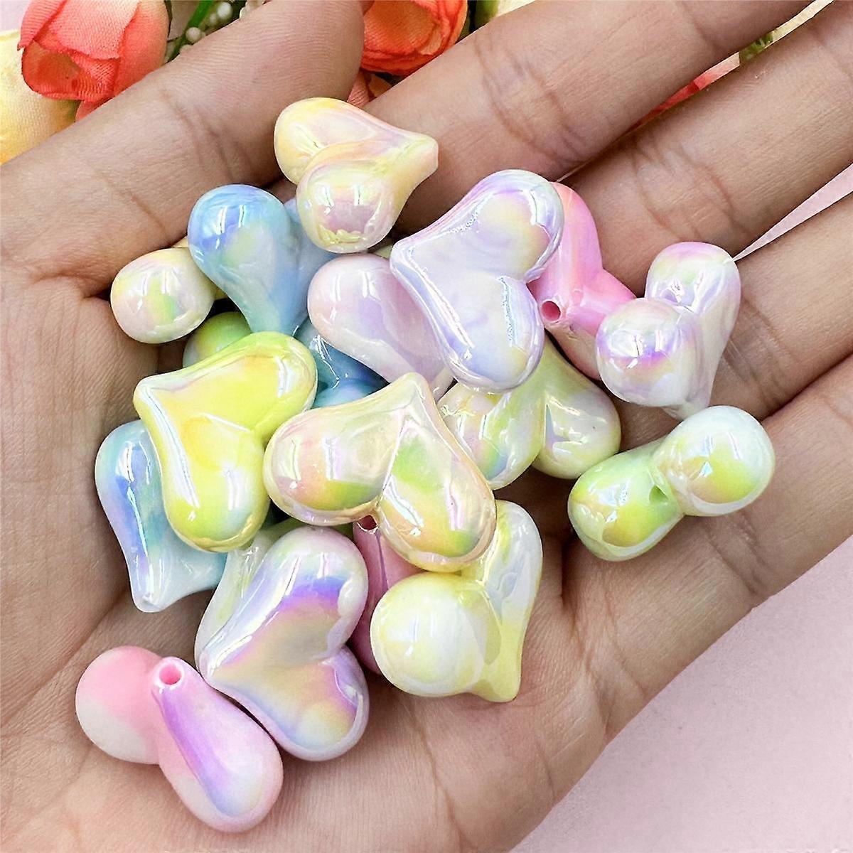 Acrílico de alta qualidade 16 * 22mm 20 Pcs Colorido Criativo Material Artesanal Coração de Pêssego Com Furo Contas Soltas DIY Beading Acessório