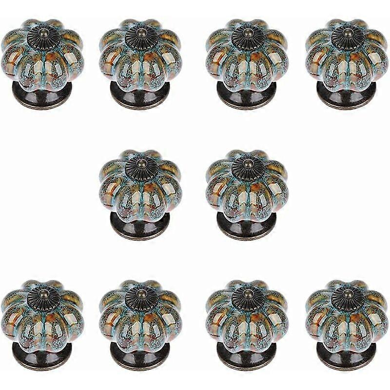 10 Pack Ceramic Knobs with Colorful Pumpkin Knobs and Handles for Cabinets, Kitchen and Bathroom Cabinets (Blue)