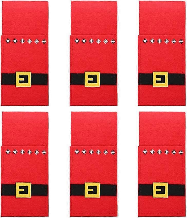 6pcs christmas silverware holders belt patterned  red