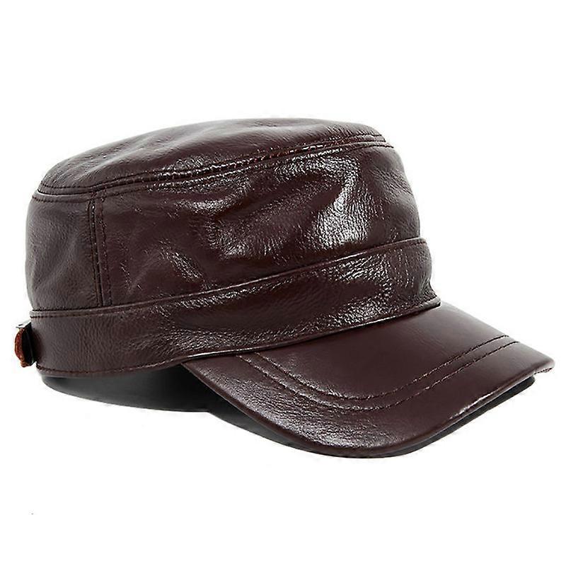 MIMIGO Cowhide Caps-Men's Flat Cap Hunting Real Cowhide Leather Driver Cap Newsboy Hat Genuine Leather 2 Colors