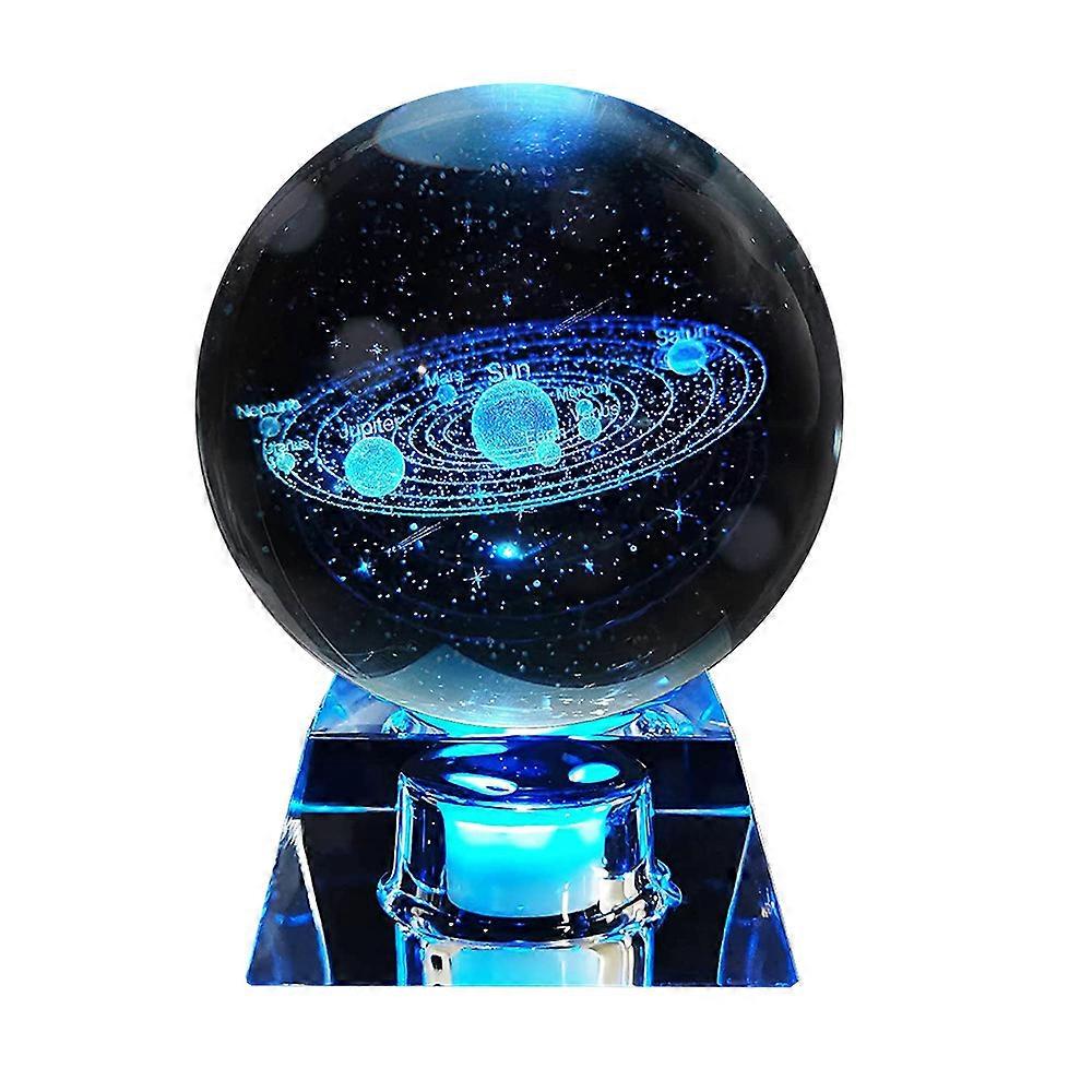 3d Laser Etched Crystal Solar System Paperweight Home Decor Creative Gift(1pcs, multicolor)