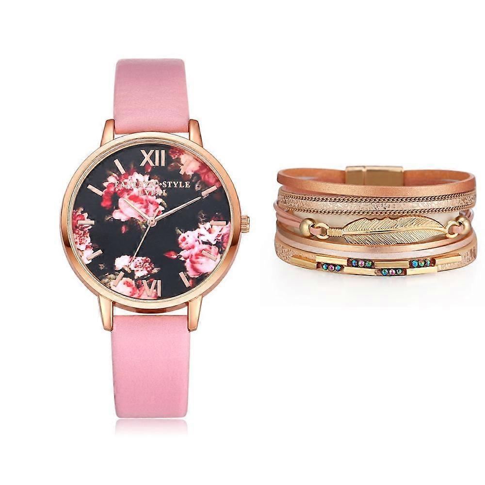 Womens Pink Quartz Watch with Bangle Gift Set