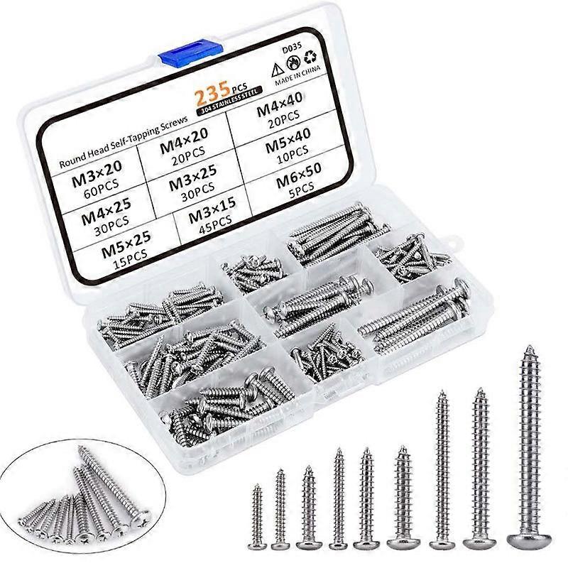 235 Pieces Screws Set, M3 M4 M5 M6 Screws Bolts Nuts Hex Socket Flat Head Self Tapping Kit Assortment