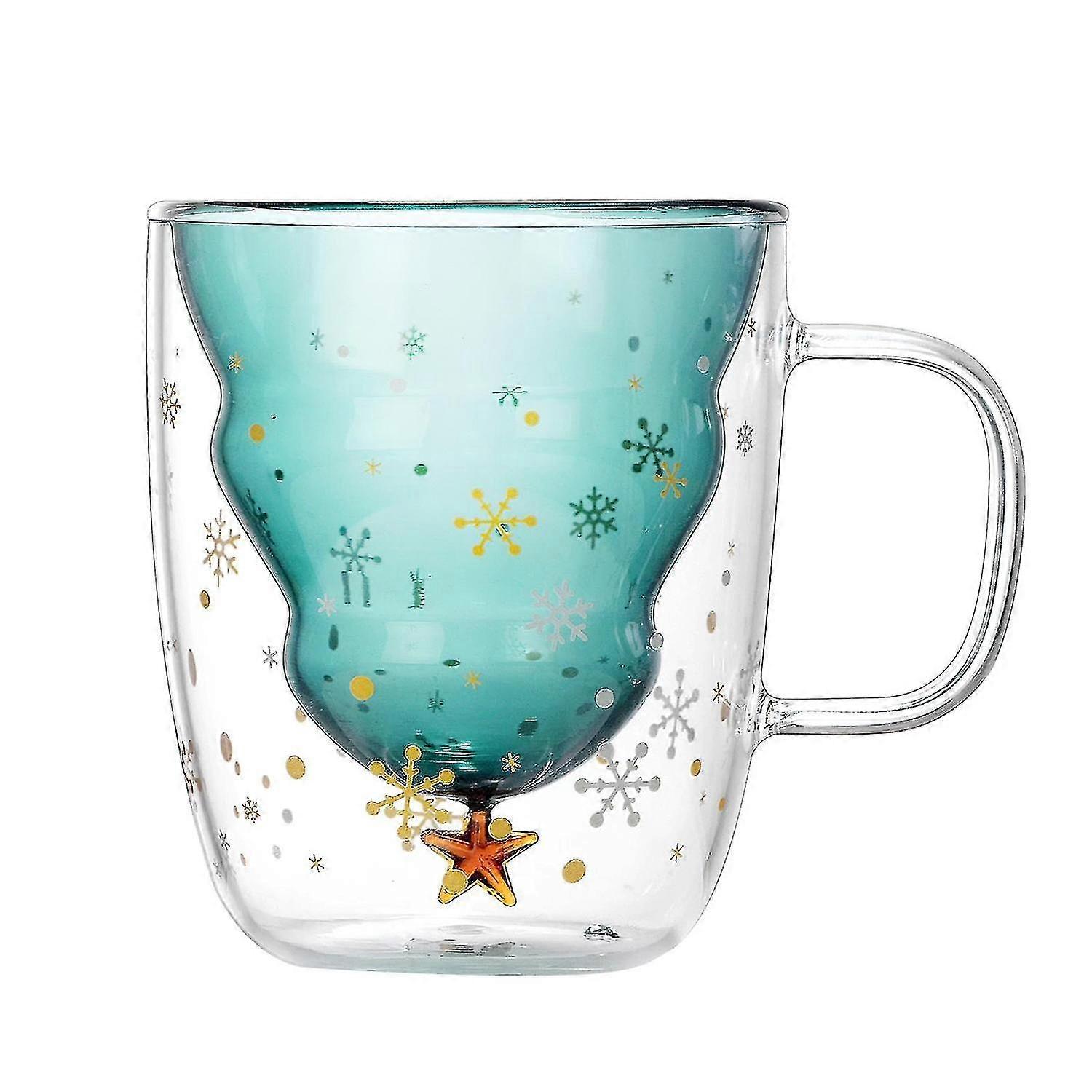 Double Layer Glass Cup Xmas Tree Snowflake Shape Creative 3d Transparent Coffee