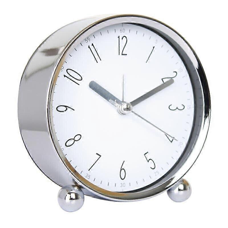 Desk Clock Alarm Bedside Quartz Clock Round Shape Metal Shell Silent Clocking