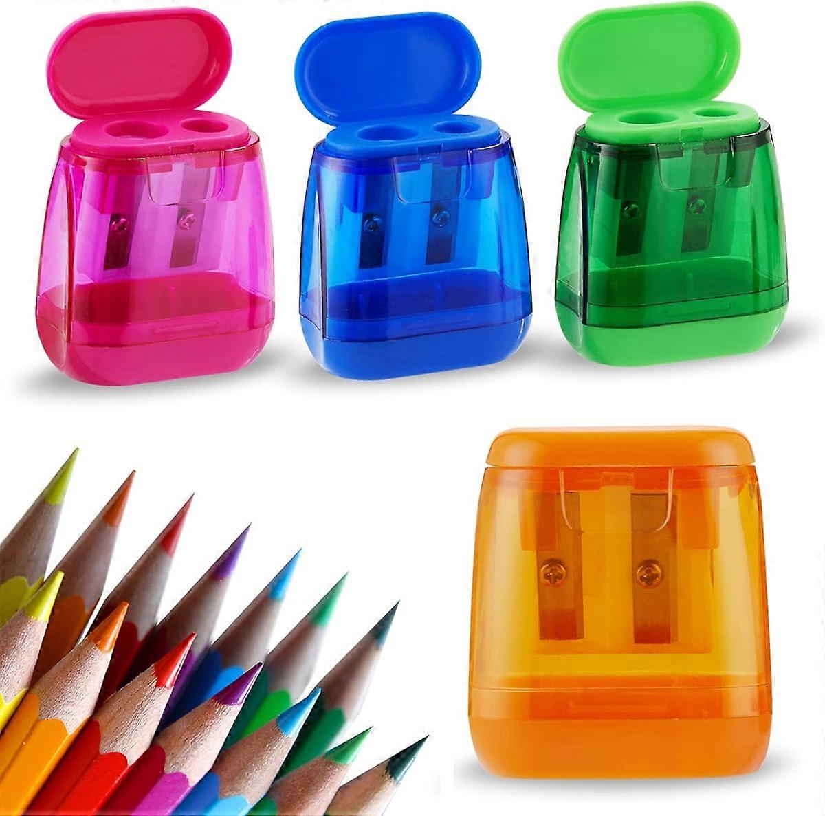 4 Pcs Pencil Sharpeners Manual Dual Holes Compact Colored Handheld Pencil Sharpener for Kids with Lid Adults Students School Class Home Office
