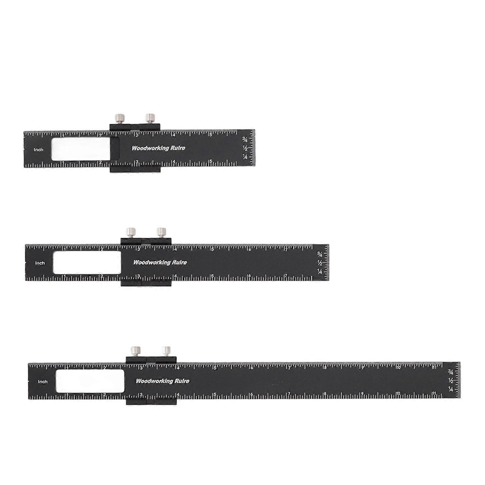 3 Pcs Woodworking Ruler Set Aluminium Alloy T Type Scribing Marking Measuring Ruler with Slide Stops