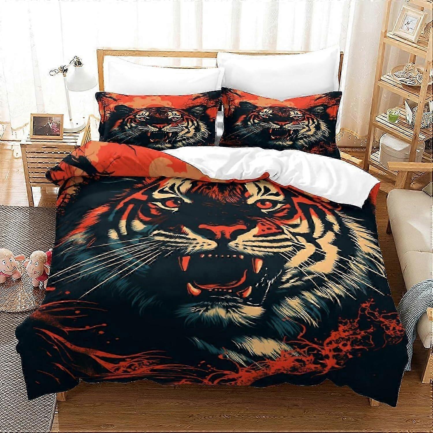 J544 Lençóis Capa de edredão de tigre 3 PCS Capa de edredão de qualidade de hotel Conjunto de cama Colchas com fronhas com fecho de zíper Ultra macio antialérgico