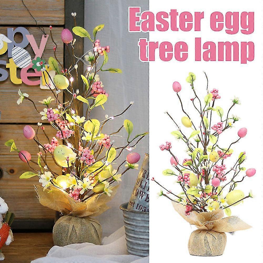 Easter Decorations Easter Eggs Tree Led Light Artificial Flower Tabletop Decor Easter Lamp Ornaments