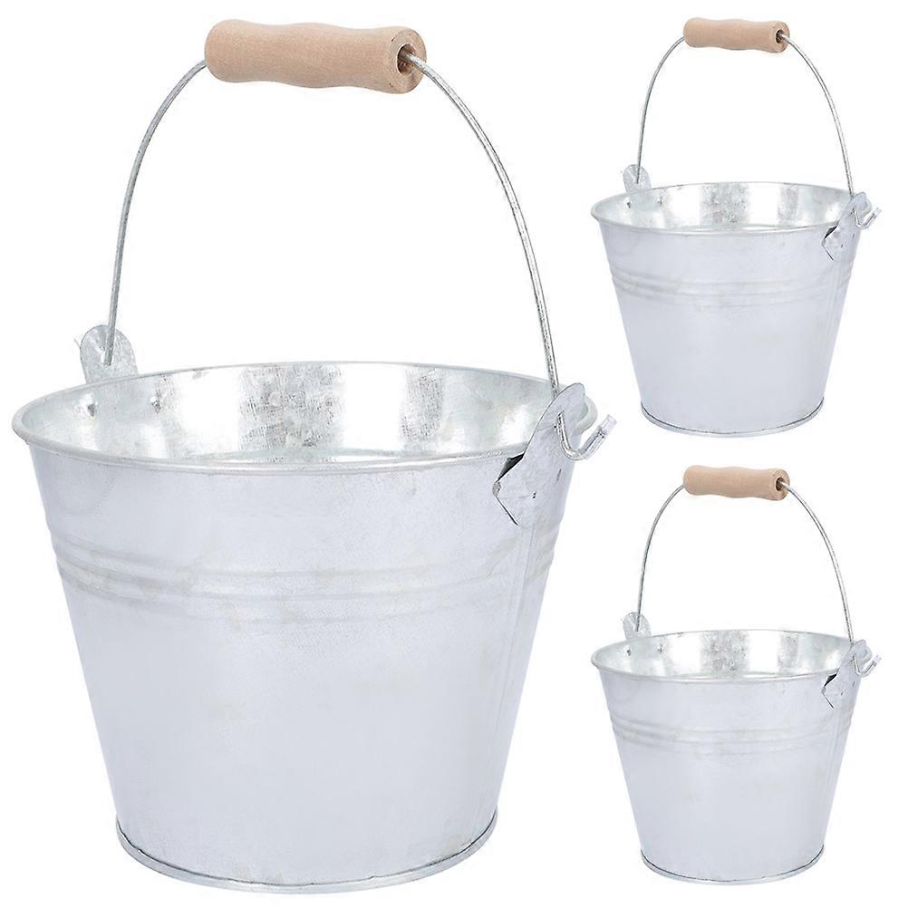 3Pcs Iron Storage Bucket Large Capacity Iron Bucket Handle Design Charcoal Organizer for Outdoor