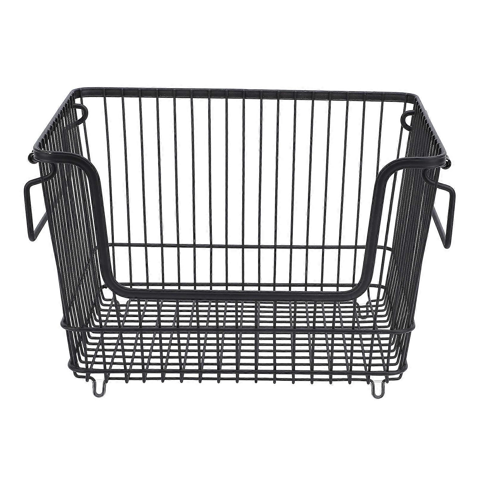 Metal Freezer Organizer Bin Stackable Wire Basket for Kitchen and Home Use, Black Fruit and Meat Storage Container, Durable and Space-Saving