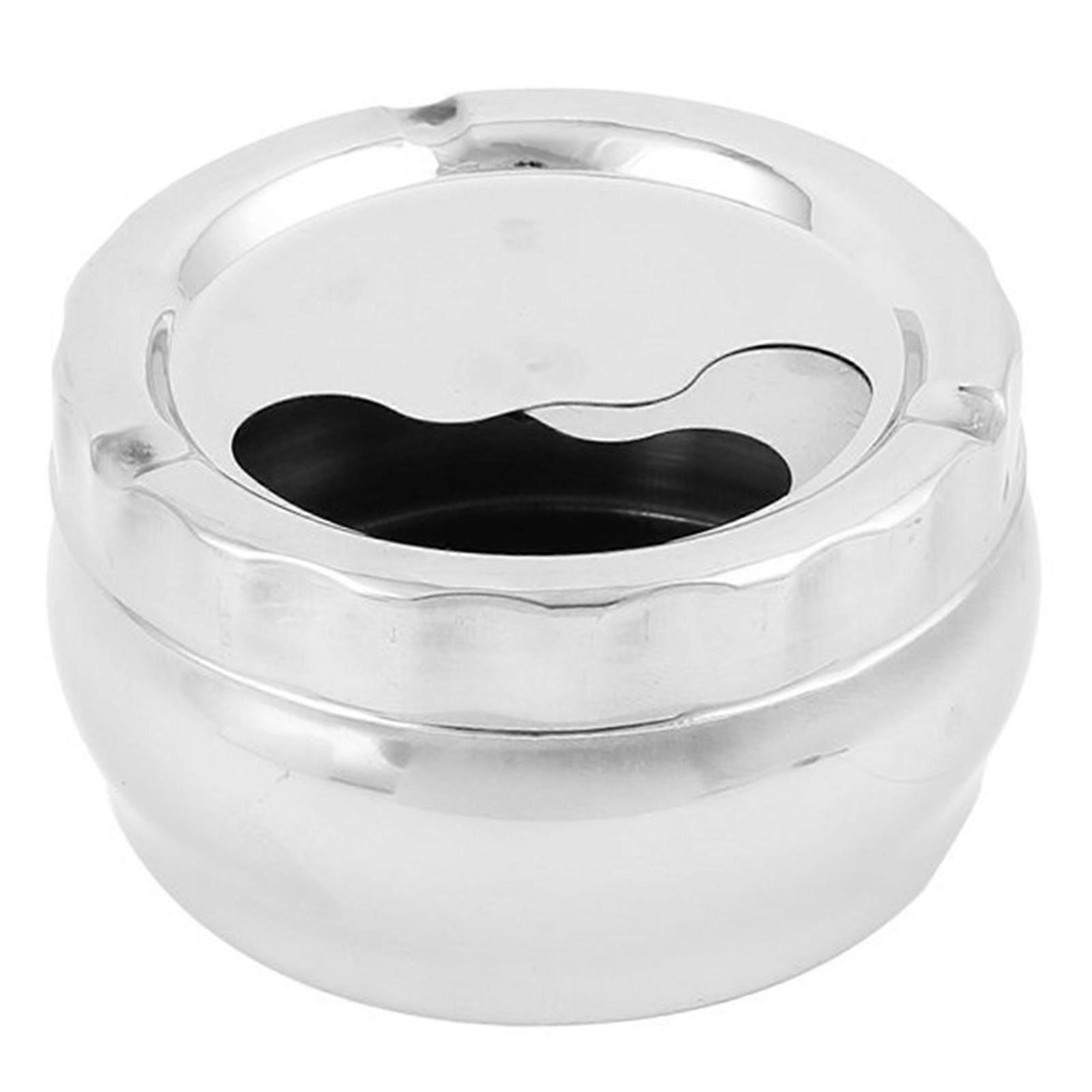 Rotatable Lid Ash Storage Tray Shockproof Stainless Steel Smooth Surface Ash Tray for Table