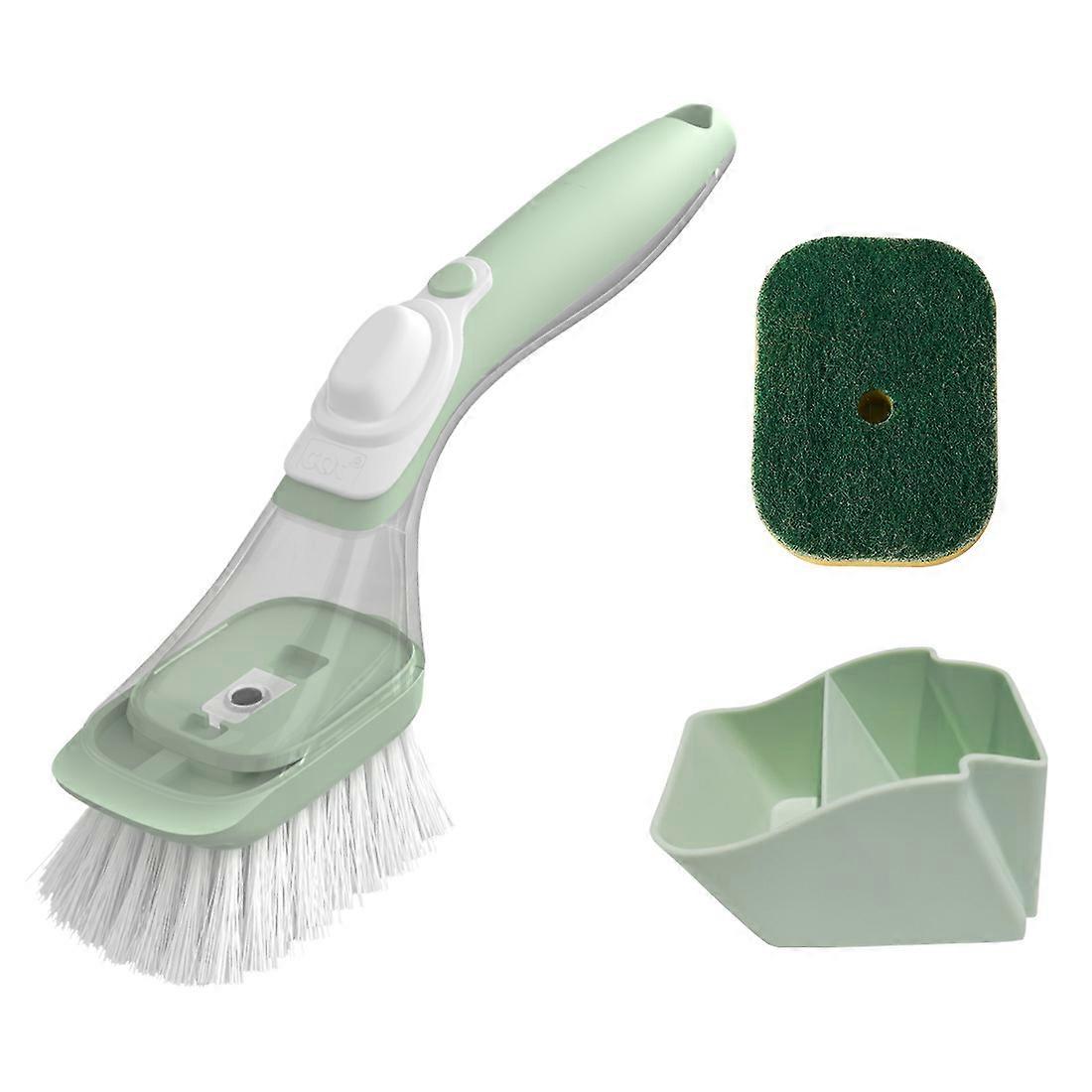 Cleaning brush set with long handle - press-out, kitchen helper with brush head and pan cleaner.