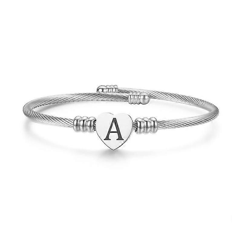 Hapiship Bracciale a cuore in acciaio inossidabile di colore argento con lettera di moda iniziale alfabeto charms bracciali per le donne G239