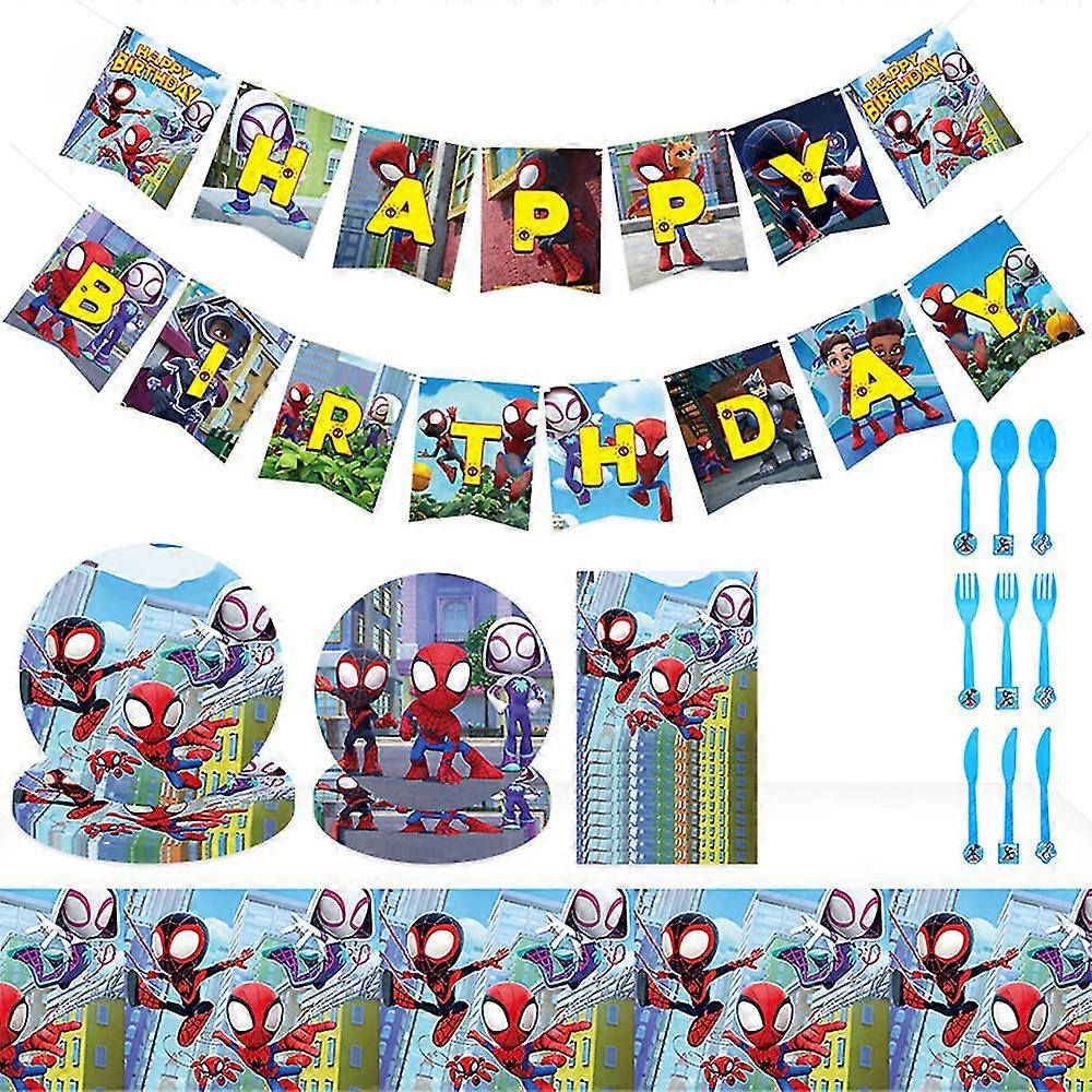 Spidey et ses incroyables amis Theme Party fournit un ensemble de vaisselle avec assiette en papier jetable couteau fourchette cuillère serviettes de table bannière
