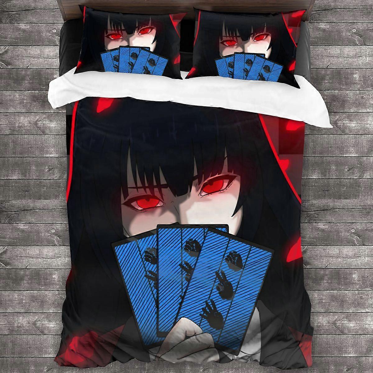 a4365 Lençóis Kakegurui Yumeko Conjunto de Cama Conjunto de Cama Aldult Kid Quarto Conjuntos de Capa de Edredão Conjunto de Cama de 3 Peças (1 Capa de Edredom + 2 Fronhas) Cama Sh