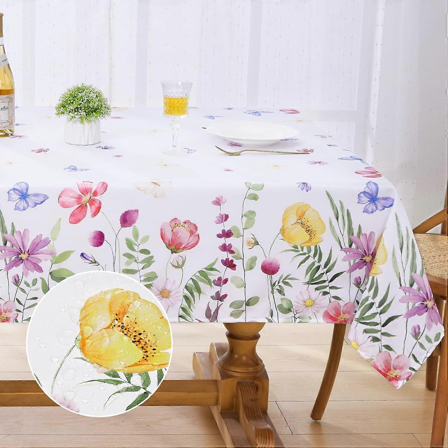 Floral Tablecloth Rectangle 52x70 Inch, Spring Summer Flower Waterproof Table Cloth, Wild Flowers Table Cover for Party Picnic Dinner Decor